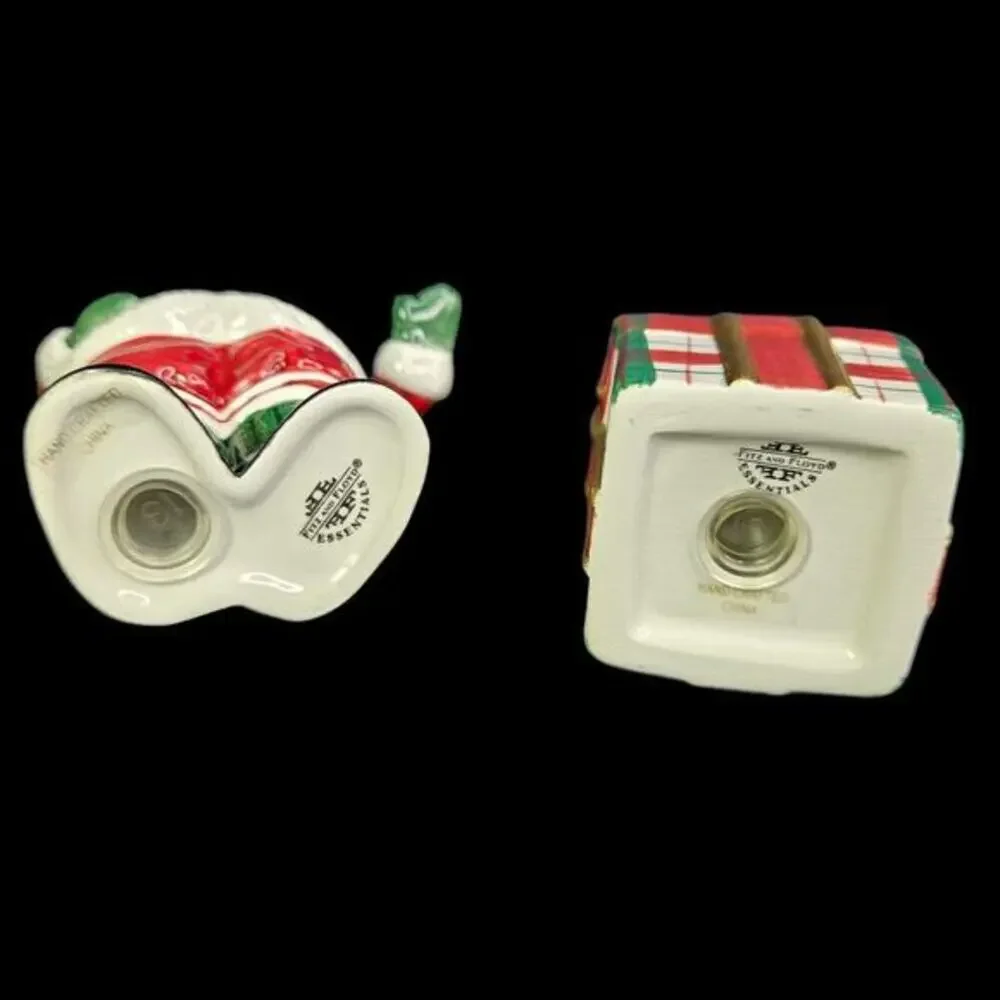 Fitz and Floyd Salt and Pepper Shakers Santa Claus Xmas Present Ceramic New READ